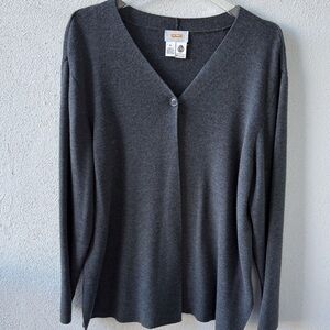 Talbots Merino Wool One Button Cardigan Size XL Charcoal Gray‎ Cozy Contemporary